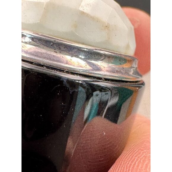 Vintage Huge Faceted White and Black Onyx Sterling Setting Ring GSJ 9 1/4 - Picture 5 of 7